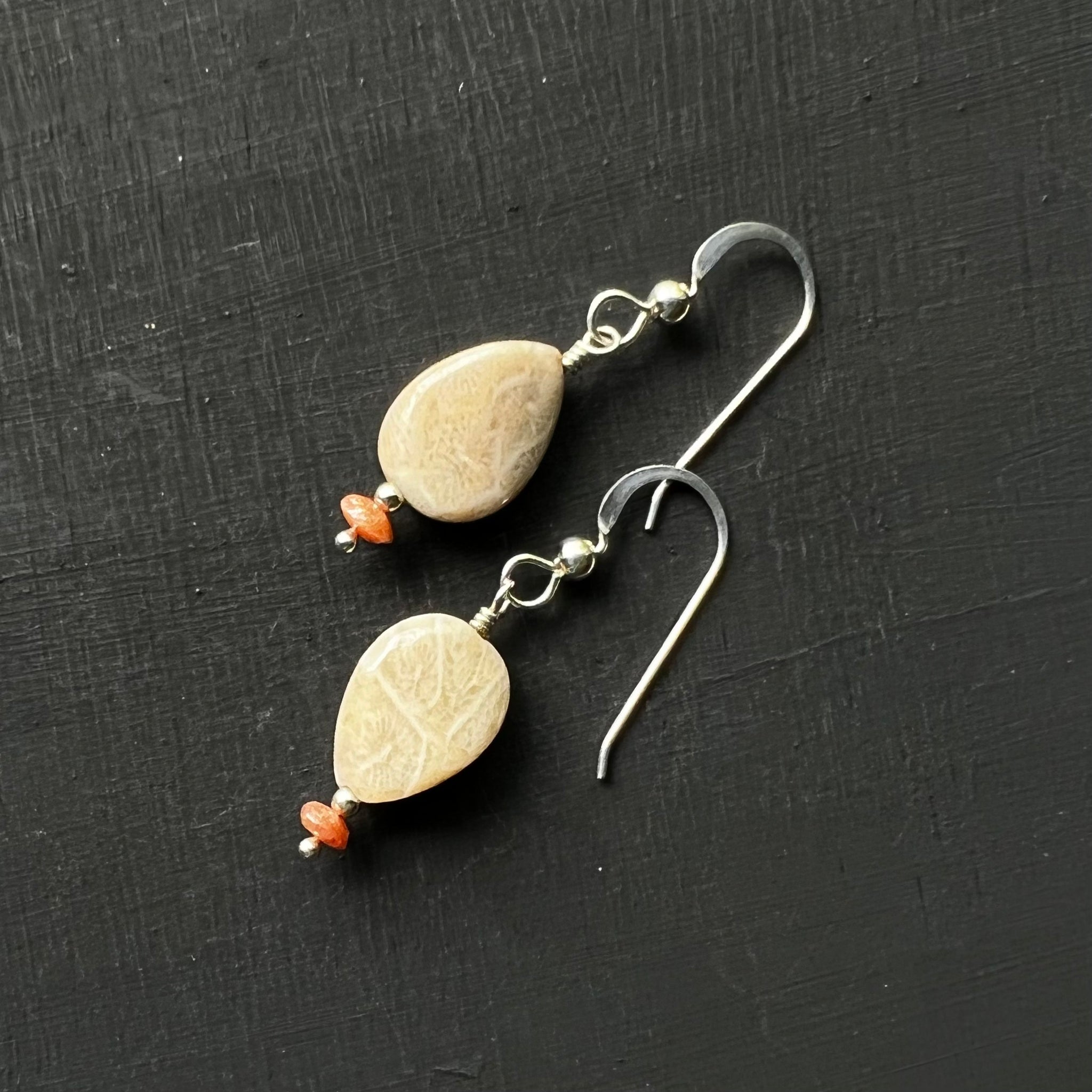 Fossil Coral and Sunstone earrings
