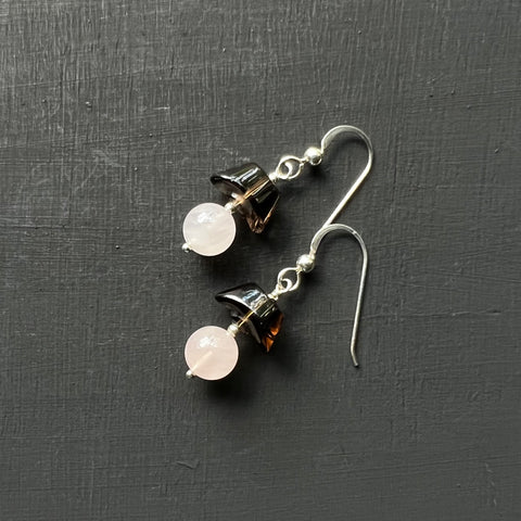 Round Rose Quartz & Smokey Quartz earrings