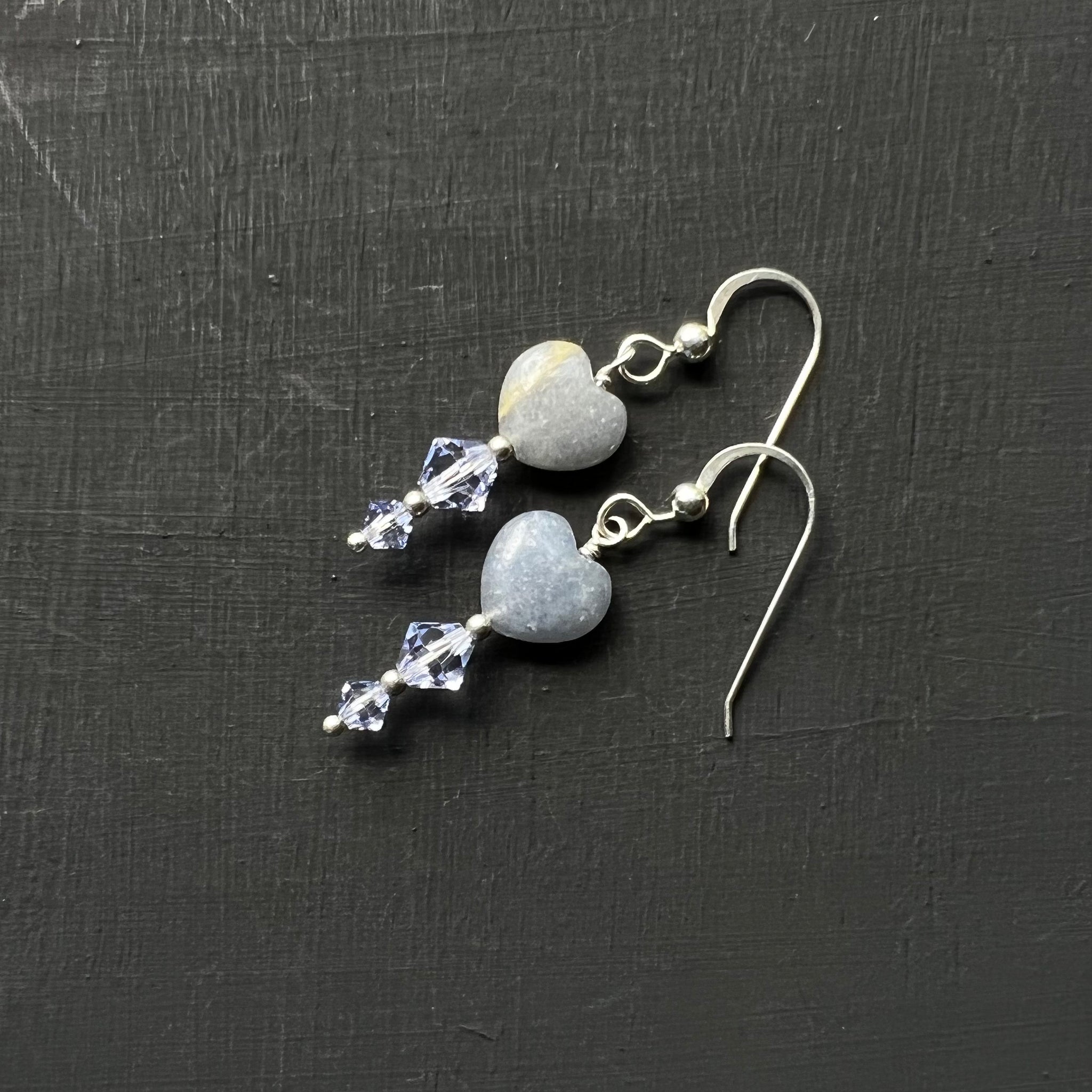 Periwinkle stone hearts with crystal earrings