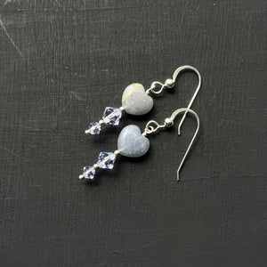 Periwinkle stone hearts with crystal earrings