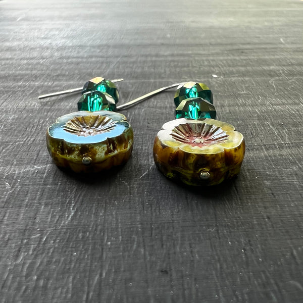 Green-mixed Czech glass earrings