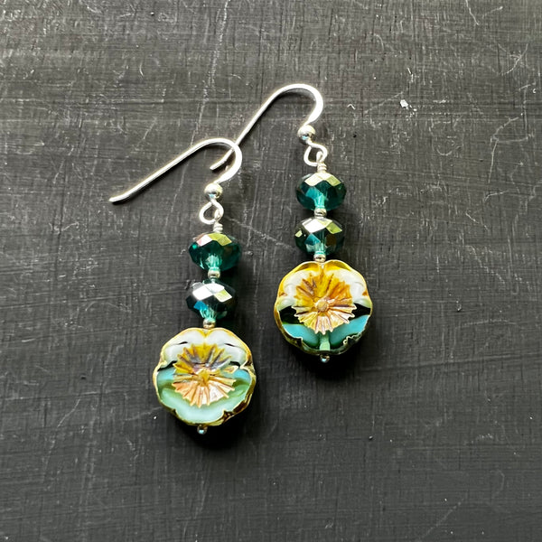 Green-mixed Czech glass earrings