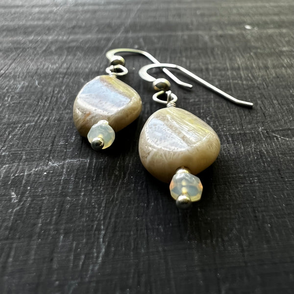 Fossil Coral and Fire Agate earrings
