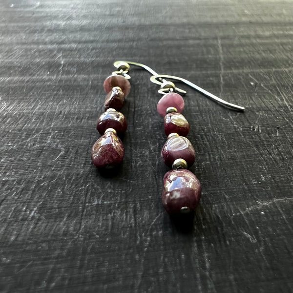 Small dark pink Tourmaline earrings