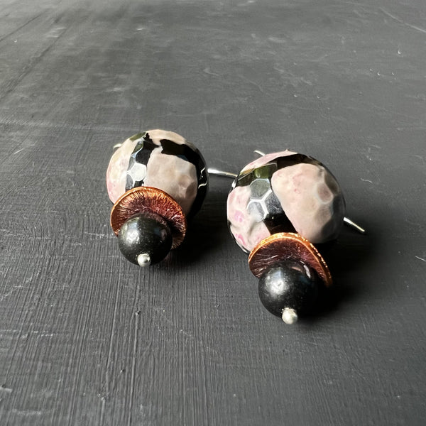 Pink & Black stone earrings