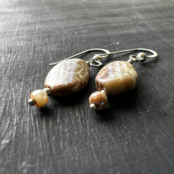 Fossil Coral and Corundum earrings