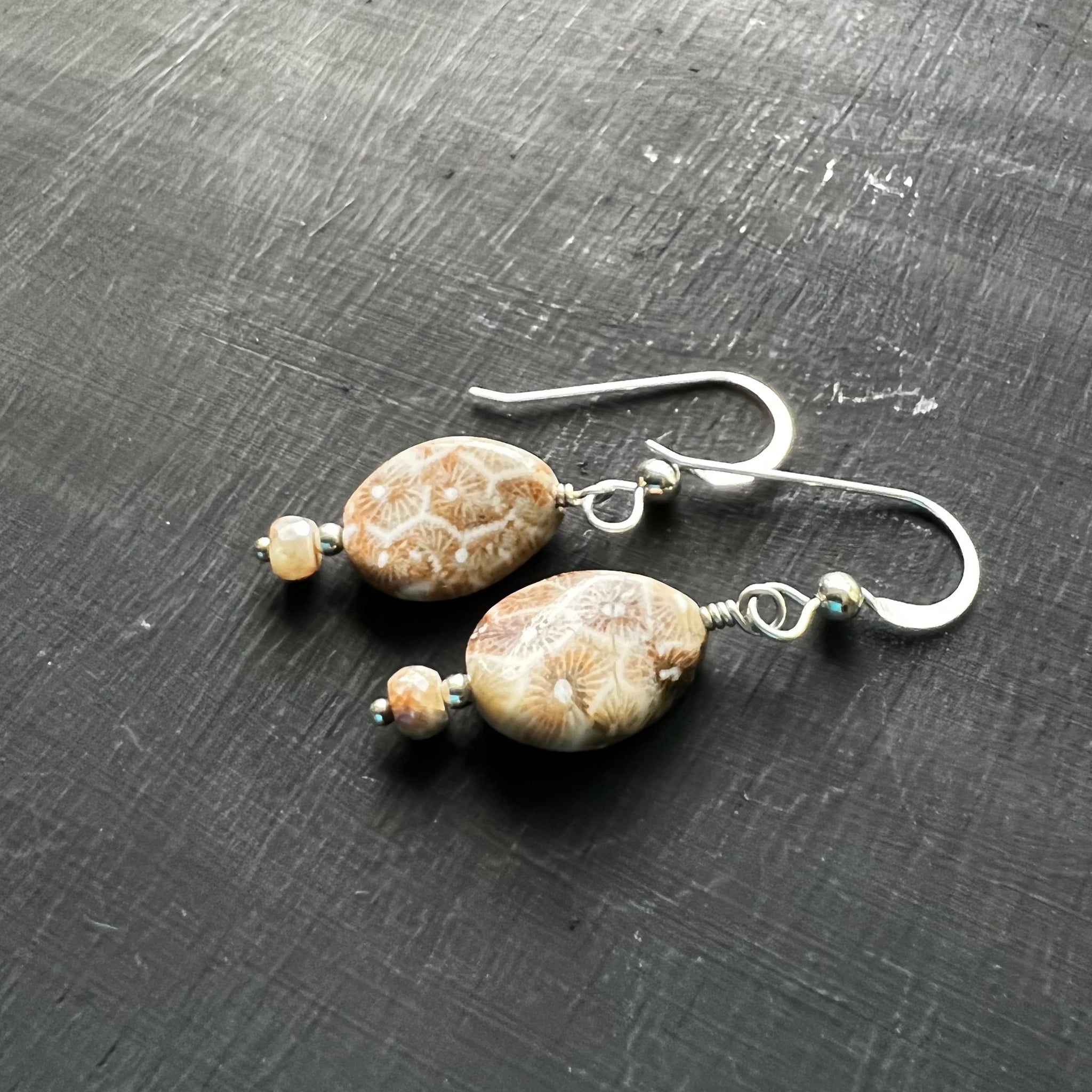 Fossil Coral and Corundum earrings