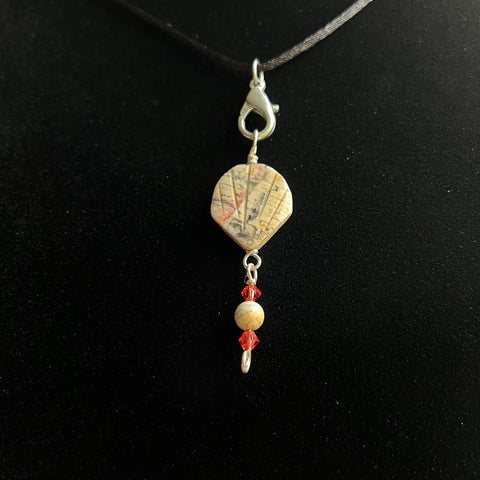 Silver leaf jasper & crystal pendant