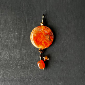 Dyed Agate & glass pendant on copper