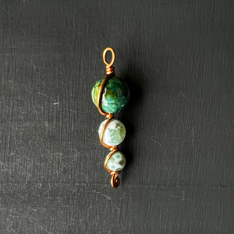 Green dyed faceted agate pendant on copper