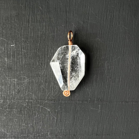 Faceted Quartz pendant on copper