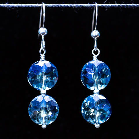 Blue Faceted coin earrings