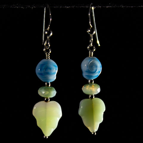 Green Leaf with blue earrings