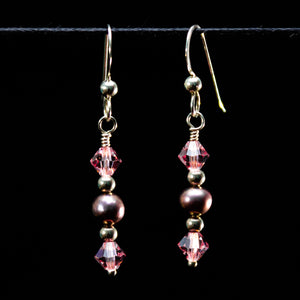 Pink pearl & crystal earrings