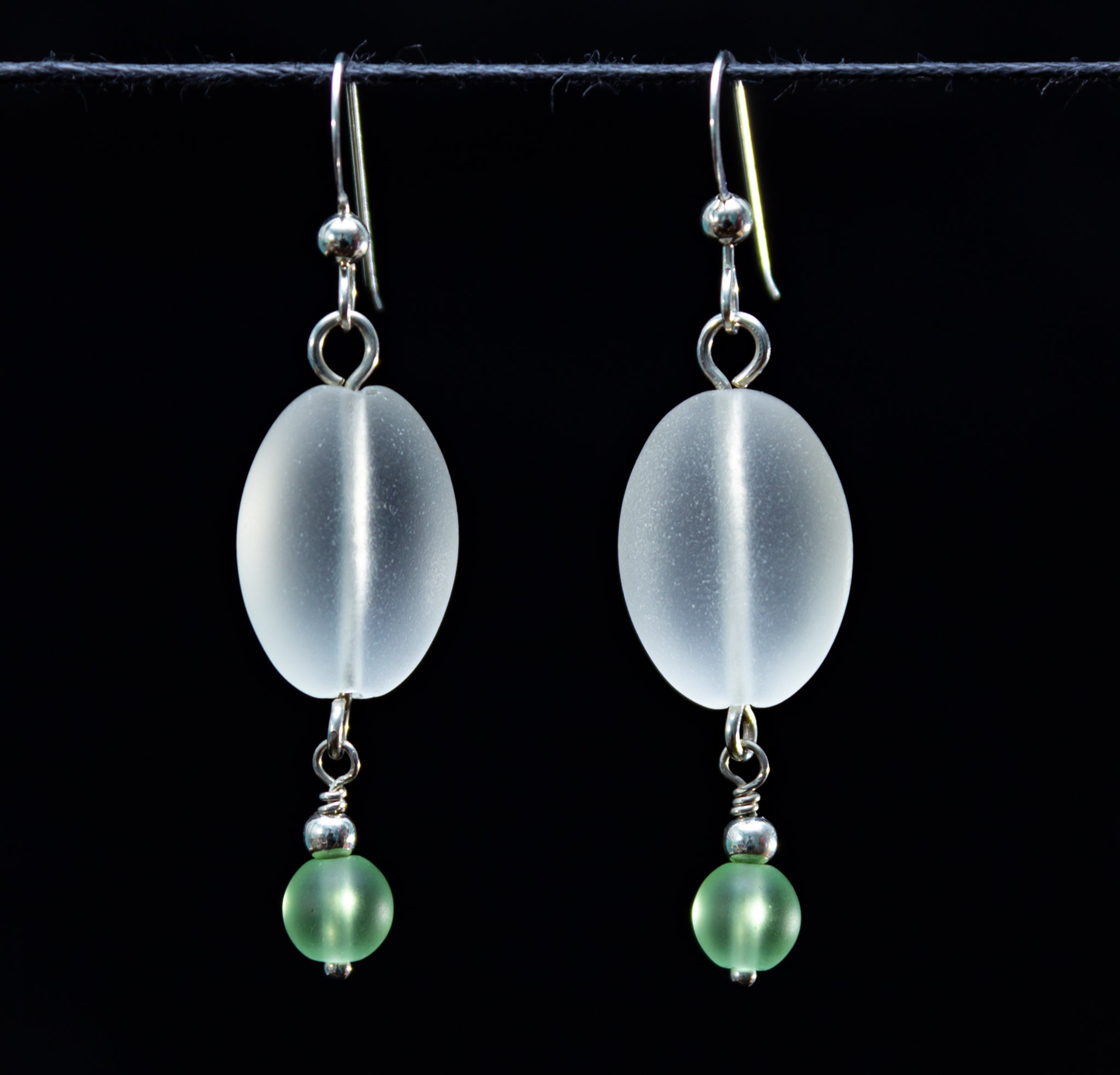 Frosted white & green earrings
