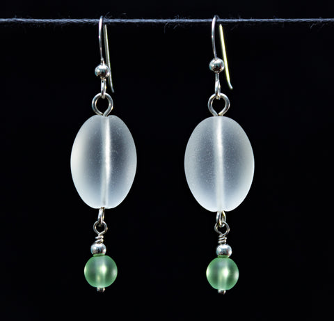 Frosted white & green earrings