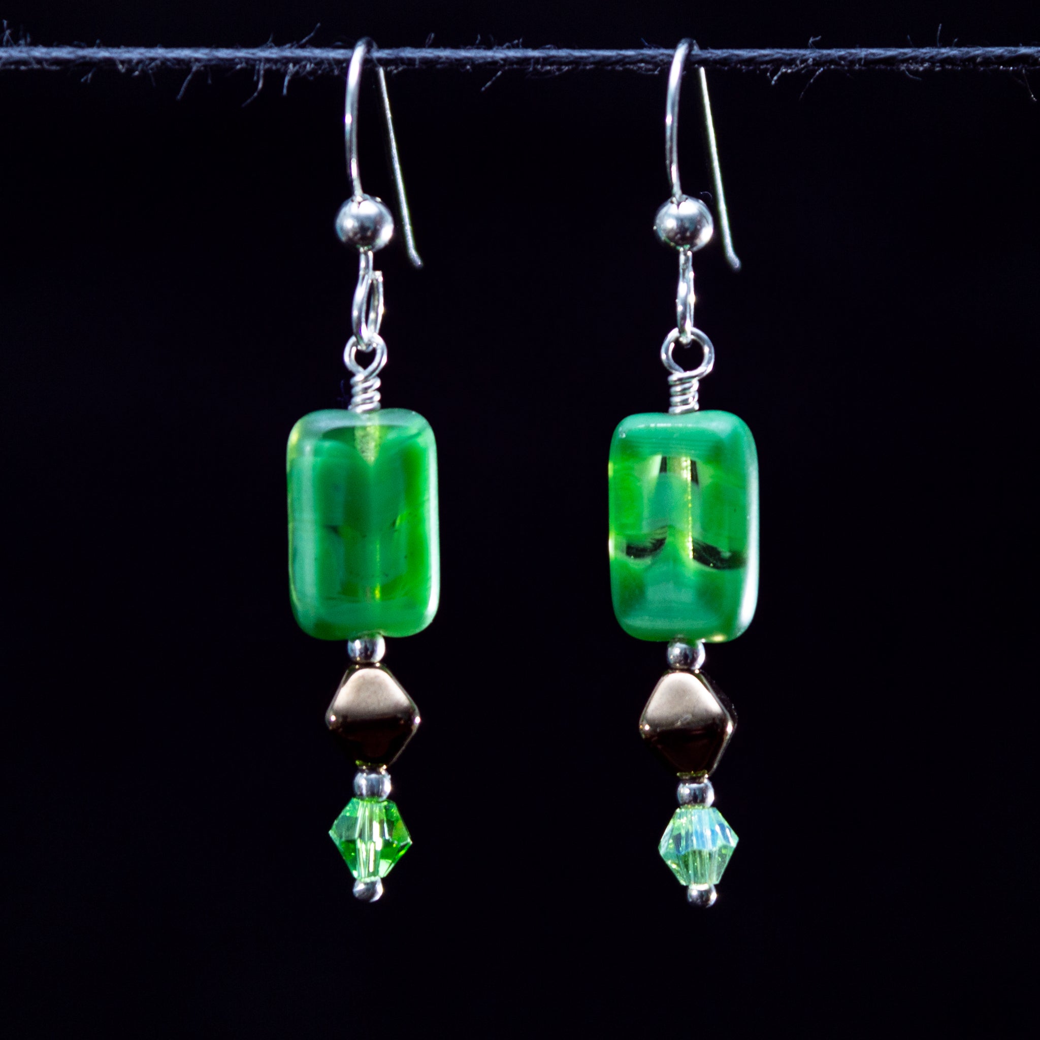 Green glass tablet earrings #2