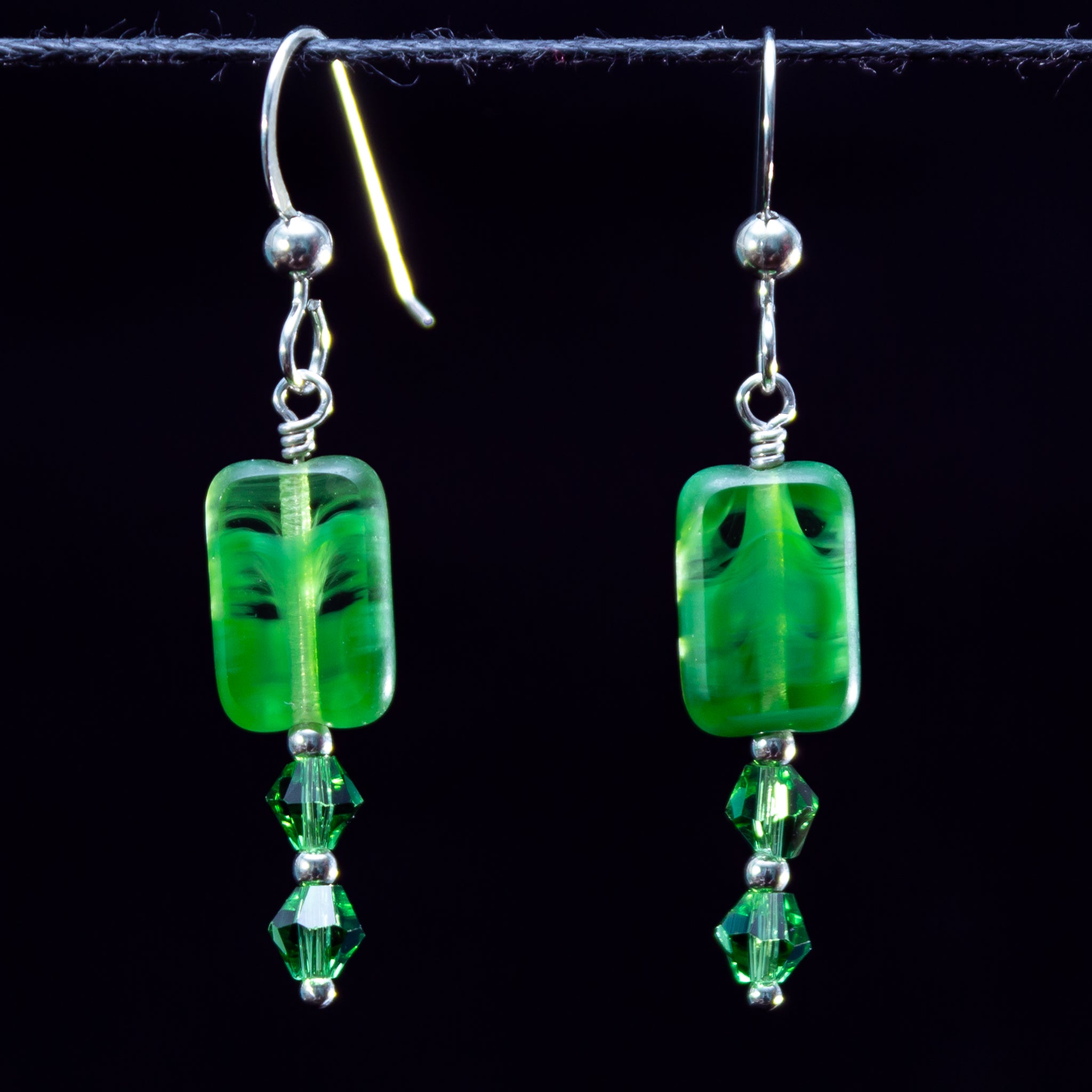Green glass tablet earrings #1