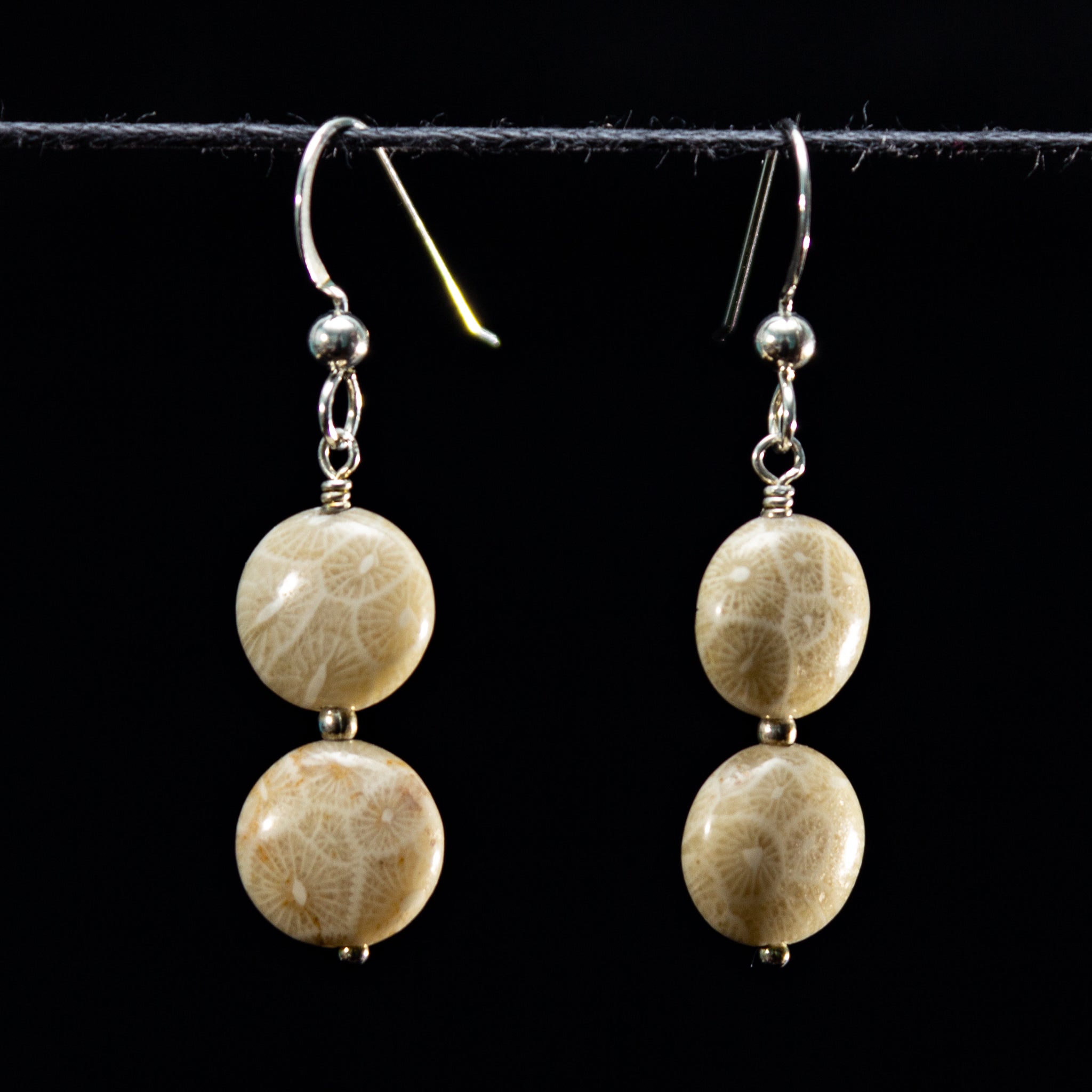 Fossil coral coin earrings