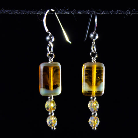 Amber glass tablet earrings
