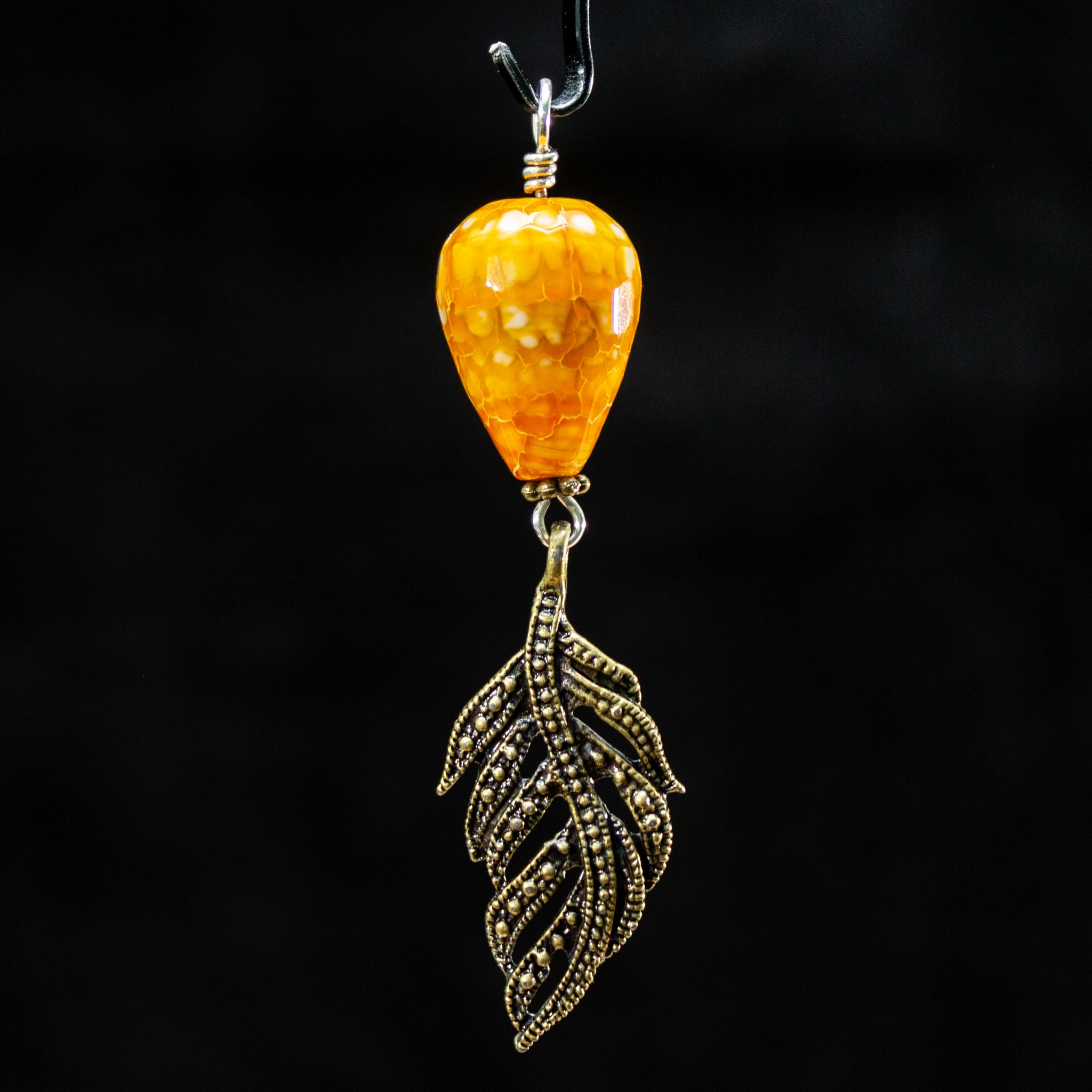 Agate & feather charm pendant
